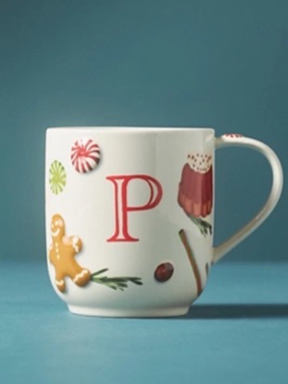 NWT Anthropologie HOLIFAYE STONEWARE MONOGRAM MUG Christmas P